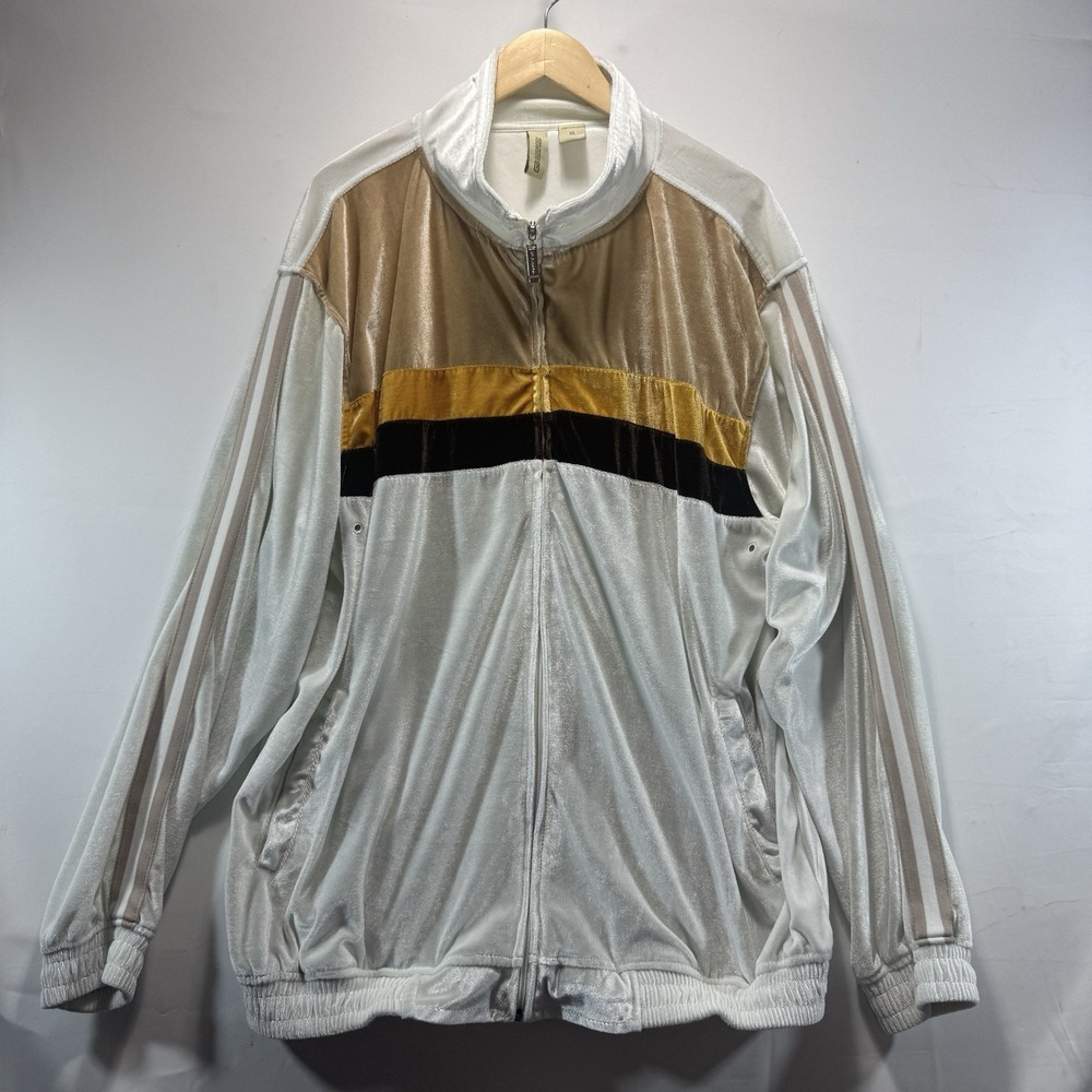 Godbody Track Jacket Mens XL Velvet Velour White Gold Y2K Jog